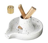 BEYLAB - Soporte de incienso de cerámica, quemador de incienso 3 en 1 para Palo Santo, cuenco de salvia, conos de bobina, recuperador de cenizas extraíble de latón para meditación y yoga, color blanco
