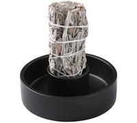 BEYLAB Soporte de Incienso Salvia Blanca para Soporte Varillas Incienso cerámica, Soporte Palo Santo, Cuenco Incienso, Velas, Manchas, Quemador Incienso, decoración Minimalista (Negro)