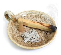 BEYLAB Soporte de Incienso Salvia Blanca para Soporte Varillas Incienso cerámica, Soporte Palo Santo, Cuenco Incienso, Velas, Manchas, Quemador Incienso, decoración Minimalista (Marrón Amarillento)