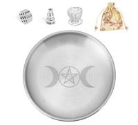 BEYLAB Triple Goddess Brass 5 en 1 Porta-inciensos con Bolsa de Almacenamiento Cuenco Incienso de 14 cm para Cualquier, Varillas Incienso, Soporte Palo Santo, Salvia Blanca, Conos Incienso - Plata