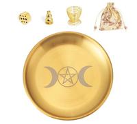 BEYLAB Triple Goddess Brass 5 en 1 Porta-inciensos con Bolsa de Almacenamiento Cuenco Incienso de 14 cm para Cualquier, Varillas Incienso, Soporte Palo Santo, Salvia Blanca, Conos Incienso - Traje