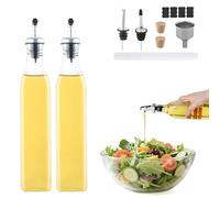 Beylce aceitera antigoteo cristal, 2x500ml aceitera y vinagrera con tapón antimanchas, etiqueta, corcho, rotulador de pizarra, embudo de acero inoxidable para cocina y barbacoa