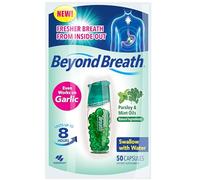 Beyond Breath Cápsulas refrescantes de aliento natural para un aliento fresco de adentro hacia afuera, actúa sobre el ajo y los olores de otros alimentos - Dura hasta 8 horas - 50 cápsulas