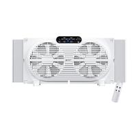 BEYOND BREEZE Ventilador de ventana doble con flujo de aire reversible y alarma de intrusos, ventilador de ventana de 9 pulgadas con control remoto y 3 velocidades, ventiladores de ventana expandibles