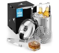 Beyond Cubitera para Hielo con Tapa y Pinza de Acero Inoxidable Sin BPA - Cubo para Hielo de Doble Pared Aislada 1,3 Litros, Cubo de Cubitos Térmica Bar Coctelera Fiesta Regalo Hombre Mujer - Plateado