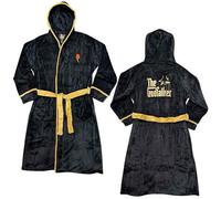 Beyond Happy Albornoz unisex The Godfather - Logotipo icónico de rosa y cruceta - Detalle dorado - Corleone Family Al Pacino (bata de forro polar negro de lujo, Albornoz, M/L
