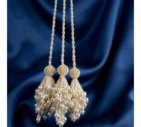 BEYOND PRODUCTS Paranda Punjabi hecha a mano para mujer - Tradicional Patiala Shahi pelo parandi/extensión de trenza Choti con borlas, accesorio étnico para novia y festivo (blanco perla)