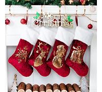 Beyond Your Thoughts Calcetín de Papá Noel para llenar de terciopelo helado, calcetines de Navidad, 4 grandes, chimenea, Navidad, para niños, familias, juego de 4 unidades