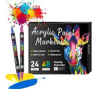 Beyonddraw Dual Tip Acrylic Paint Pen Marker - 24/48/72/120/168 Colors, Beyonddraw Acrylic Paint Markers,Waterproof and Colorfast, for Stone, Wood, Rock Painting, Diy Crafts (24 Pens 48 Colors)