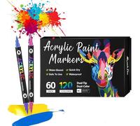 Beyonddraw Dual Tip Acrylic Paint Pen Marker - 24/48/72/120/168 Colors, Beyonddraw Acrylic Paint Markers,Waterproof and Colorfast, for Stone, Wood, Rock Painting, Diy Crafts (60 Pens 120 Colors)