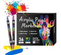 Beyonddraw Dual Tip Acrylic Paint Pen Marker - 24/48/72/120/168 Colors, Beyonddraw Acrylic Paint Markers,Waterproof and Colorfast, for Stone, Wood, Rock Painting, Diy Crafts (36 Pens 72 Colors)