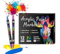 Beyonddraw Dual Tip Acrylic Paint Pen Marker - 24/48/72/120/168 Colors, Beyonddraw Acrylic Paint Markers,Waterproof and Colorfast, for Stone, Wood, Rock Painting, Diy Crafts (12 Pens 24 Colors)
