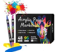 Beyonddraw Dual Tip Acrylic Paint Pen Marker - 24/48/72/120/168 Colors, Beyonddraw Acrylic Paint Markers,Waterproof and Colorfast, for Stone, Wood, Rock Painting, Diy Crafts (48 Pens 96 Colors)