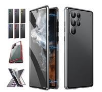 Beyonddraw Magnetic Tempered Glass Double-Sided Phone Case for Samsung, Anti-Peep Full-Cover Magnetic Metal Protective Cover, for Samsung S21-25 Series (S23Ultra,Privacy/Silver)