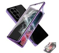 Beyonddraw Magnetic Tempered Glass Double-Sided Phone Case for Samsung, Anti-Peep Full-Cover Magnetic Metal Protective Cover (Purple,For A52)