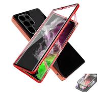 Beyonddraw Magnetic Tempered Glass Double-Sided Phone Case for Samsung, Anti-Peep Full-Cover Magnetic Metal Protective Cover (Red,For S23ULTRA)