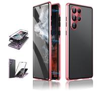 Beyonddraw - Magnetic Tempered Glass Double-Sided Phone Case for Samsung Galaxy S25, S24, S23, S22, S21 Series (S24plus/S24+,Red)