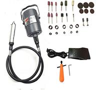 Beyondlife Flexible eléctrico Flex eje amoladora Carver grabado herramienta Set tipo percha, giratorio multiuso, mandril, pedal de control, 1/4 HP, 30 piezas accesorios