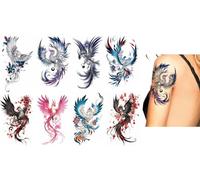 BeyondTattoos 8 hojas de tatuajes temporales de fénix, pájaro, tatuaje, brazo, tatuaje, festival, tatuaje, fénix 8