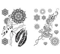 BeyondTattoos Tatuaje de mandala temporal, 2 hojas, tatuaje falso, tatuaje falso, negro 55 66