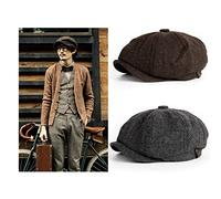 beyondy Vintage Painter Beret Caps Octagonal Newsboy Cap for Men, Mens Flat Caps Designer Tweed Black (XL,Gray+Coffee)