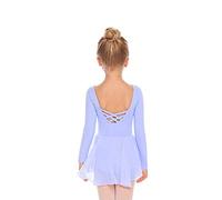 Beyove Ropa de Ballet Niñas Vestido de Ballet de Algodón sin Espalda Leotardo de Ballet Leotardo de Ballet de Manga Larga Vestido de Baile Cuerpo de Baile niños con Falda de Gasa Tutú Azul 130