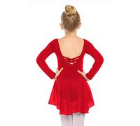 Beyove Ropa de Ballet Niñas Vestido de Ballet de Algodón sin Espalda Leotardo de Ballet Leotardo de Ballet de Manga Larga Vestido de Baile Cuerpo de Baile niños con Falda de Gasa Tutú Rojo 150