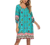 Beyove Vestido bohemio para mujer, túnica de playa, vestido de verano, túnica de playa, manga 3/4, cuello redondo, estampado floral, vestido de túnica, tops cortos, Modelo 9., M
