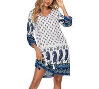 Beyove Vestido bohemio para mujer, túnica de playa, vestido de verano, túnica de playa, manga 3/4, cuello redondo, estampado floral, vestido de túnica, tops cortos, Patrón 10., L