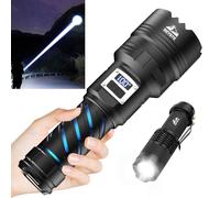 BEYSTE Linternas LED Alta Potencia, Grande Linterna LED Recargable, Linterna Potente Largo Alcance, 1000000 Lumens Linternas Tactica Policial, IP67 Impermeable 2 Interruptores