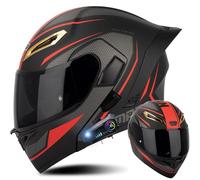 Beyswage Casco Modular Bluetooth Integrado, Casco Abatible con Doble Visera, ECE Homologado, para Adultos, Rojo