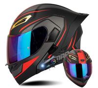 Beyswage Casco Modular Bluetooth Integrado, Casco Abatible con Doble Visera, ECE Homologado, para Adultos, Negro/Blanco, Motocicleta