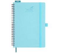 BEZEND Agenda 2026 Semana Vista A5 Vertical 15,5 x 21 cm, Agenda Semanal en Espiral, 12 Meses de Ene a Dic 2026 - Intervalos de 30 Minutos, Tapa Blanda de Cuero PU, Azul Celeste