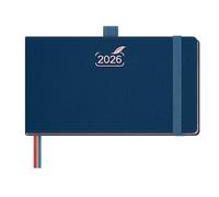 BEZEND Agenda 2026 Semana Vista Pequeña 16,7 x 9,4 cm - Agenda Semanal de Bolsillo, Formato Horizontal con Horario Vertical, Borde de Oro Rosa, Tapa Dura en Cuero PU, Azul Prusia