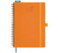 BEZEND Agenda 2026 Semana Vista Vertical 15,5 x 21 cm, A5 Planificador Semanal en Espiral, 12 Meses de Ene a Dic 2026 - Intervalos de 30 Minutos, Tapa Blanda de Cuero PU, Naranja