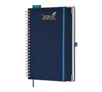 BEZEND Agenda Escolar 2026 2027 Día por Página A4 Espiral, 12 Meses de Ago.26 a Jul.27, Agenda Diaria Grande 22 x 30 cm, Dia Vista con Intervalos de 30 minutos, Tapa Dura en Cuero PU - Azul Prusia