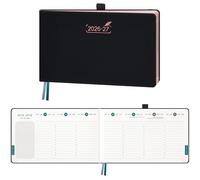 BEZEND Agenda Escolar 2026 2027 Semana Vista 23 x 14 cm, 18 Meses Agenda Semanal de Jul.26 a Dic.27, Formato Horizontal con Horario Vertical, Borde de Oro Rosa, Tapa Dura Cuero PU, Negro