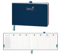 BEZEND Agenda Escolar 2026 2027 Semana Vista 23 x 14 cm, 18 Meses Agenda Semanal de Jul.26 a Dic.27, Formato Horizontal con Horario Vertical, Borde de Oro Rosa, Tapa Dura Cuero PU, Azul Prusia