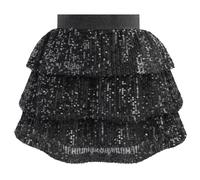 Bezioner Falda Lentejuelas Niña Falda Brillante de Carnaval Trajes para Niñas Elástico Festival Outfit Falda con Brillo Negro 120 (110-120 cm, 6-7 años)