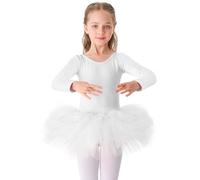 Bezioner Maillot de Danza Tutú Vestido de Ballet Gimnasia Leotardo Algodón Body Clásico Manga Larga para Niña Blanco 130