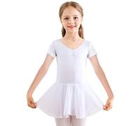 Bezioner Vestido de Ballet Maillot de Danza Gimnasia Leotardo Algodón Body Clásico para Niña Blanco 110