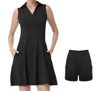Bezioner Vestido Tenis Mujer Vestido Deportivo con Pantalones Cortos Vestido Polo con Bolsillos Vestido de Golf sin Mangas Negro L