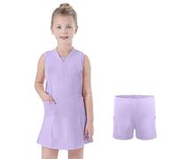 Bezioner Vestido Tenis Niñas Cremallera Vestidos Deportivos con Pantalones Cortos Bolsillos Vestidos Padel Línea A Ropa Golf Morado 160