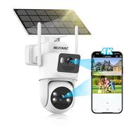 BEZOMIZ 4K - Cámara de vigilancia WiFi exterior inalámbrica solar, 2,4 GHz, cámara exterior doble lente con panel solar, 360 °, PTZ, 8 MP, visión nocturna color, audio bidireccional, sirena PIR, IP66