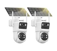 BEZOMIZ 4K - Cámara de vigilancia WiFi exterior inalámbrica solar, cámara exterior doble lente con panel solar, 360° PTZ, 8MP visión nocturna color, audio bidireccional, sirena PIR, IP66,2PCS