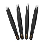 BEZOX 4 Piezas Pinzas Depilar Profesionales - Pinza de Pelo de Acero Inoxidable de Punta para Pelos Faciales, Espinillas y Astillas para Cejas, Pestañas, Vellos Encarnados (Sin funda de cuero)