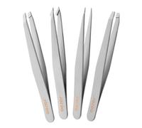 BEZOX 4 Piezas Pinzas Depilar Profesionales - Pinza de Pelo de Acero Inoxidable de Punta para Pelos Faciales, Espinillas y Astillas para Cejas, Pestañas, Vellos Encarnados (Sin funda de cuero)