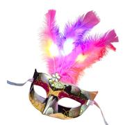 BF Souvenirs Mascarade Venezia LED con plumas - Máscara veneciana con plumas brillantes y intermitentes - Fiesta de carnaval, despedida de soltera, cumpleaños, boda (plata/rosa)