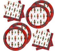 BFB Platos de papel de Navidad 40 piezas Soldado Cascanueces Juego de Platos para fiestas Desechables con Servilletas de papel