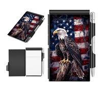 BFDHGQZC Metal Pocket Notebook with Pen, Mini Flip Memo Pad Refillable Aluminum Mini Notepad, 60 Sheets & Pen for Everyday Carry, Business, Office, Travel Gifts,Bald Eagle With American Flag